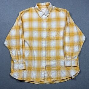 Levi's Long Sleeve Button Down Shirt Women's 2XL Yellow Buffalo Plaid Flannel